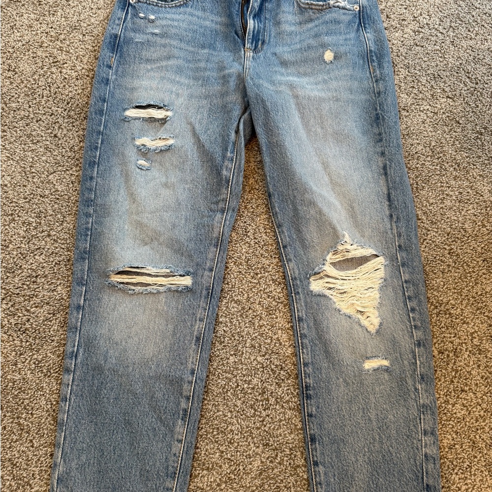 Garage Light Blue Distressed Straight Leg Jeans - mom jeans